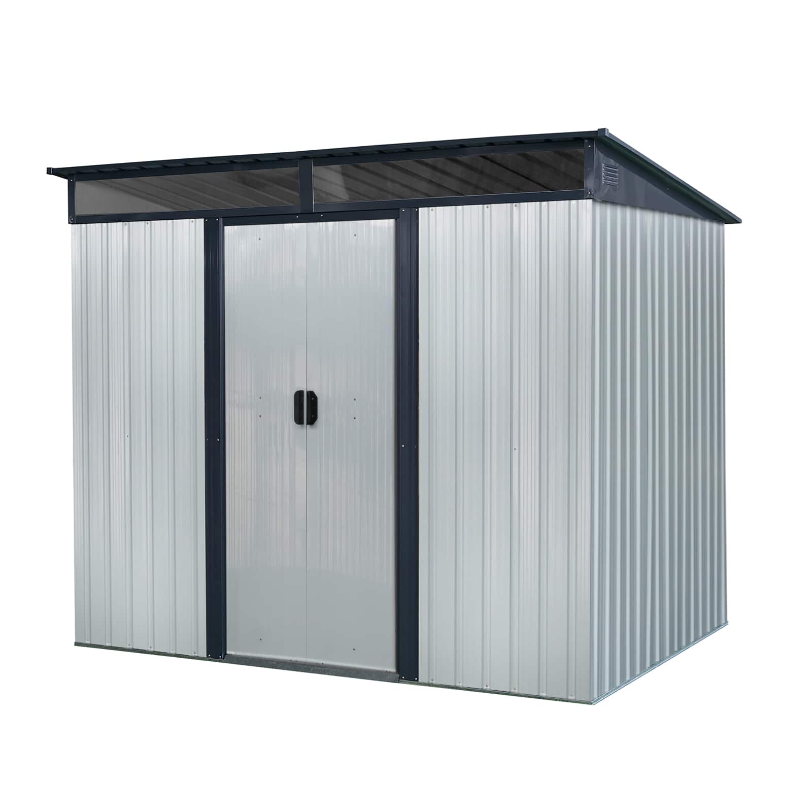 Mondawe - 8ft x 6ft Outdoor Metal Storage with Lockable Sliding Doors - White+Black