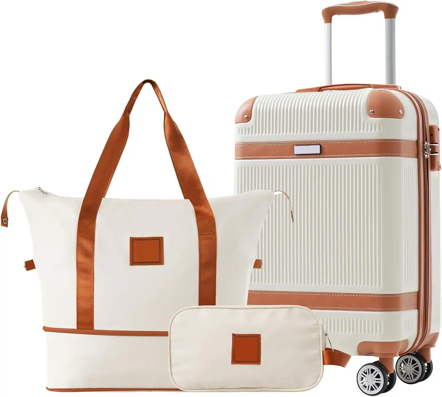 MOOSOO - 20 INCH Hardshell Luggage Sets 3 Piece Carry-on Suitcase Double Spinner Wheels with TSA Lock for Men Women - White