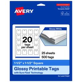 Avery - 1-1/2" x 1-1/2" Square Tags, 500ct - Glossy White