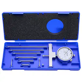 VEVOR - Depth Gauge, Depth Micrometer 0-22 inch Measuring Range, 0.001" Resolution, with 4 Anvils & 6 Standard Rods - Silver