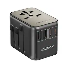 Momax - Universal Travel Adapter, PD35W Fast International Power Adapter, 3 USB C & 2 USB A Worldwide Travel Plug Adapter - Titanium Gold