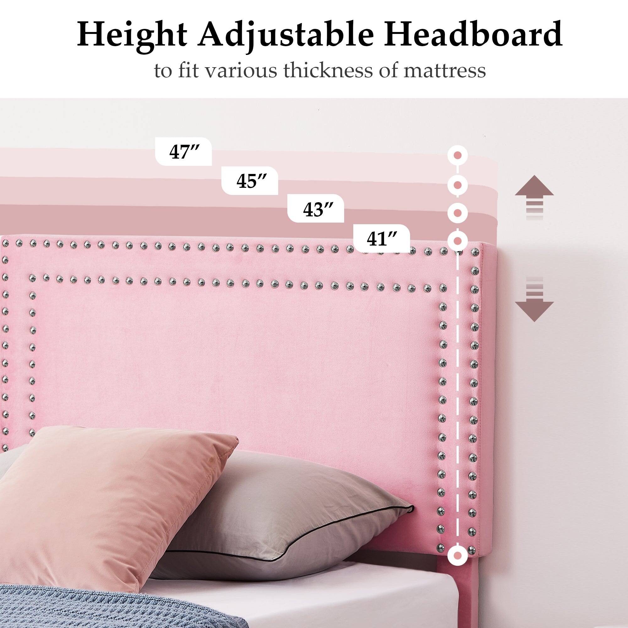 Height Adjustable Headboard  
to fit various thickness of mattress  

47"  
45"  
43"  
41"