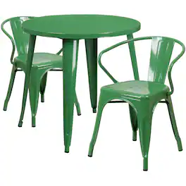 Flash Furniture - Conrad Commercial Grade 30" Round Metal Indoor-Outdoor Table Set with 2 Arm Chairs - Green