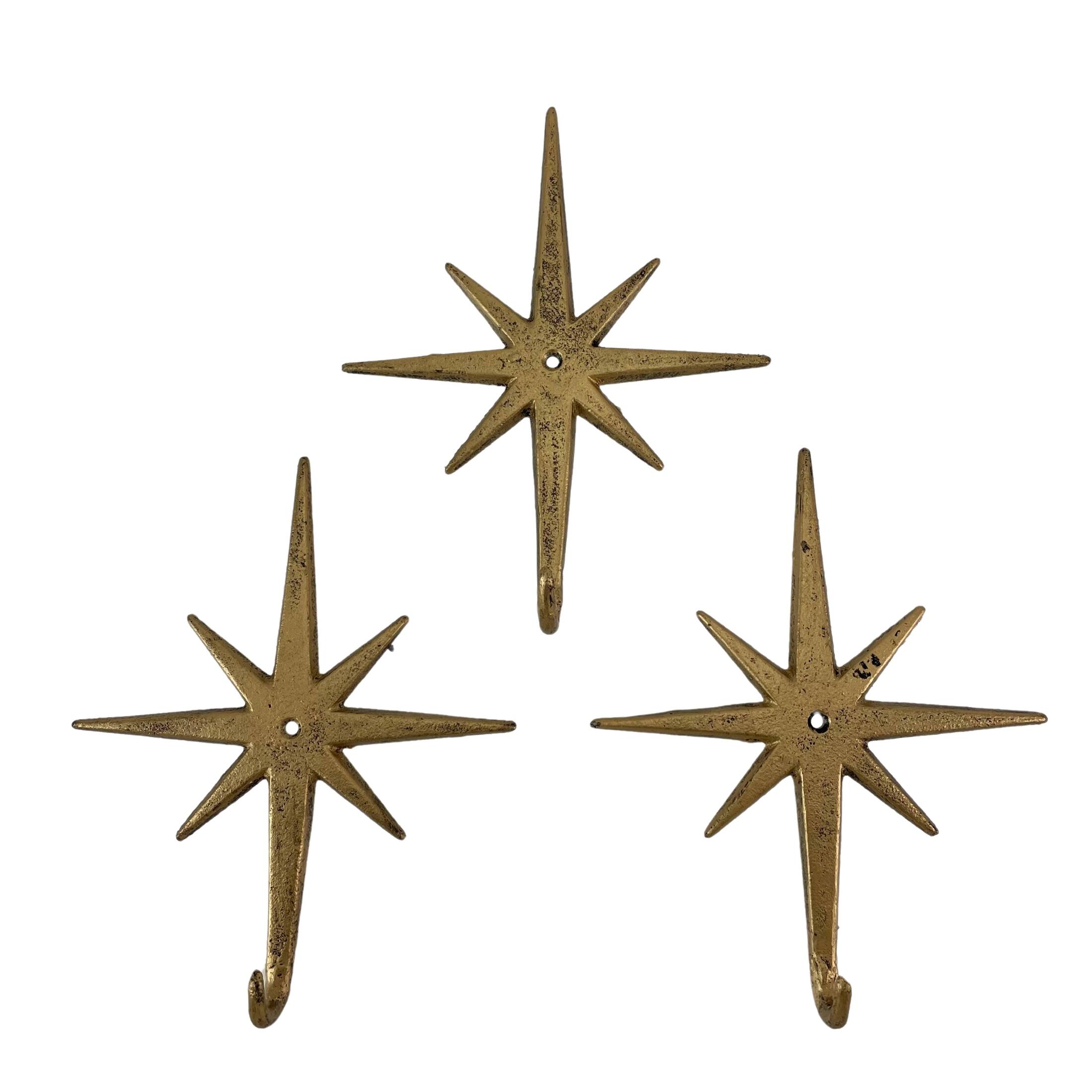 Alt View 1. Zeckos - Gold Atomic Starburst Hooks Set of 3 – Mid-Century Modern Decor - Gold.