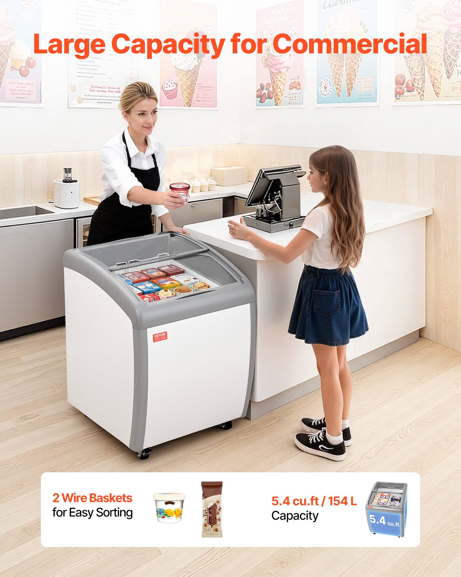 Large Capacity for Commercial

2 Wire Baskets for Easy Sorting

5.4 cu.ft / 154 L Capacity