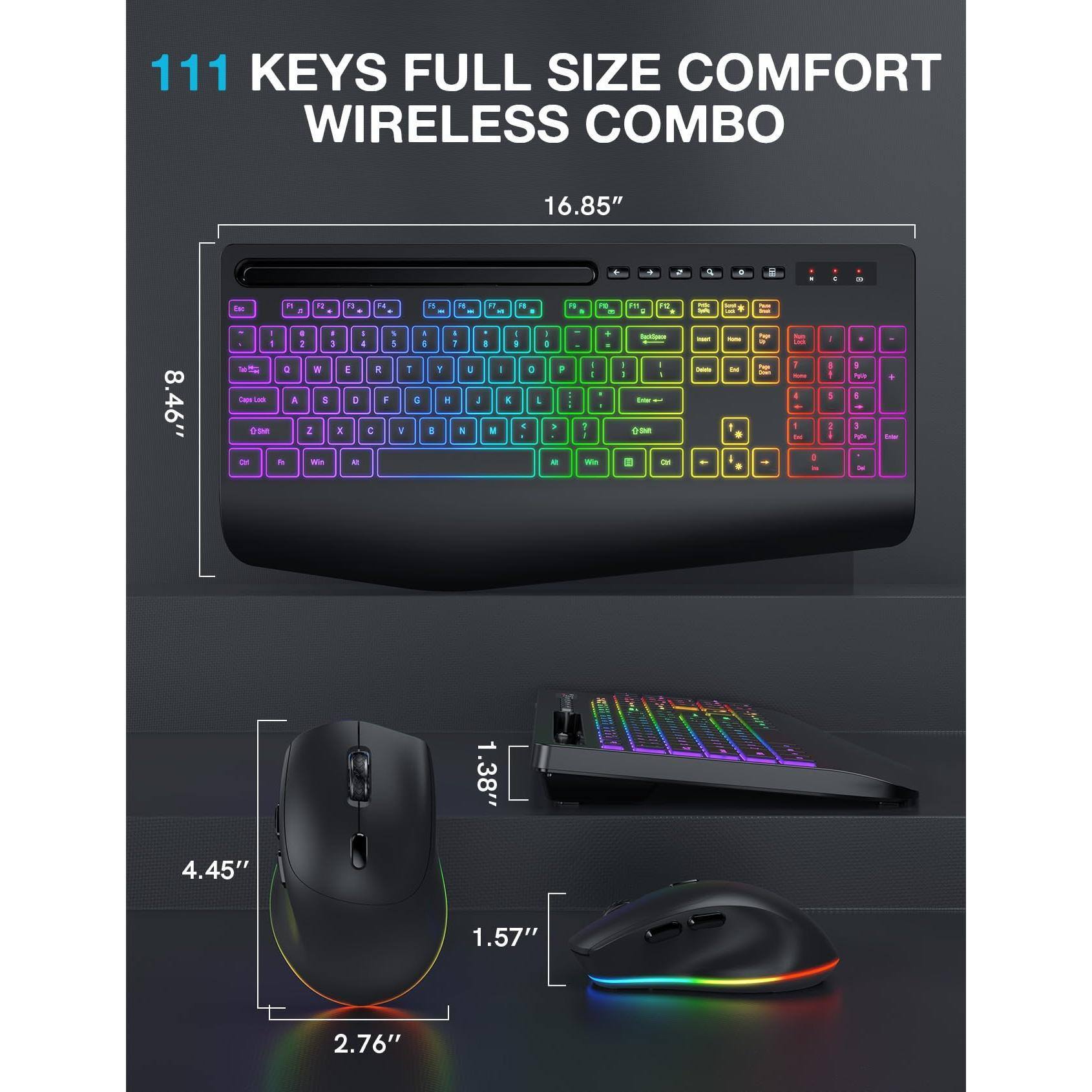111 Keys Full Size Comfort Wireless Combo  
16.85"  
8.46"  
1.38"  
4.45"  
1.57"  
2.76"