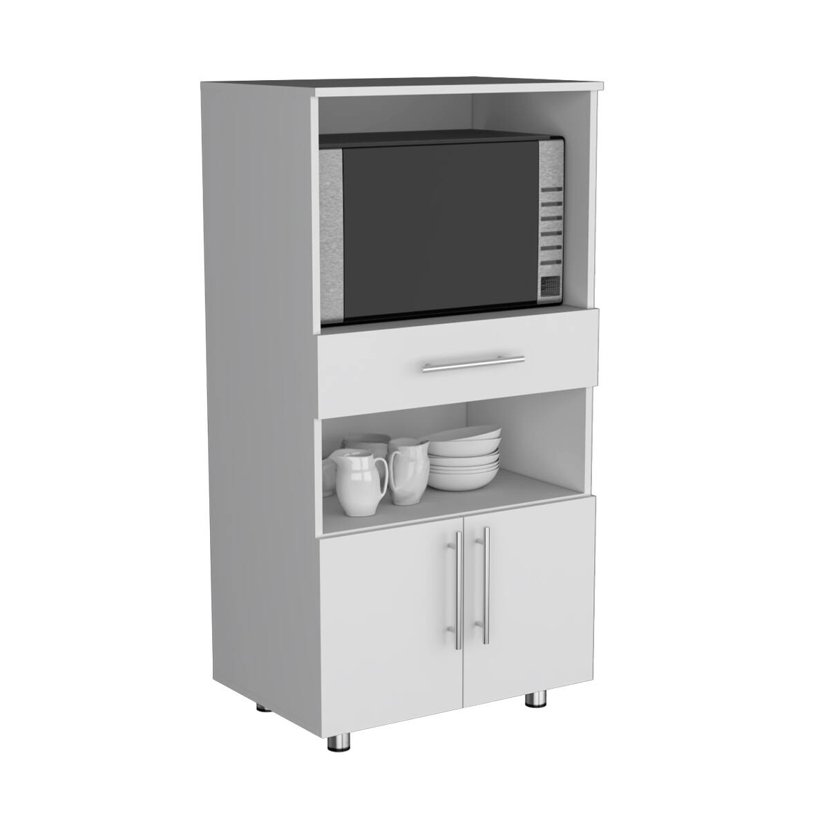 Alt View 1. Loheer - Loheer White Kitchen Pantry Cabinet 48 Inch Freestanding Microwave Stand with Storage - White.