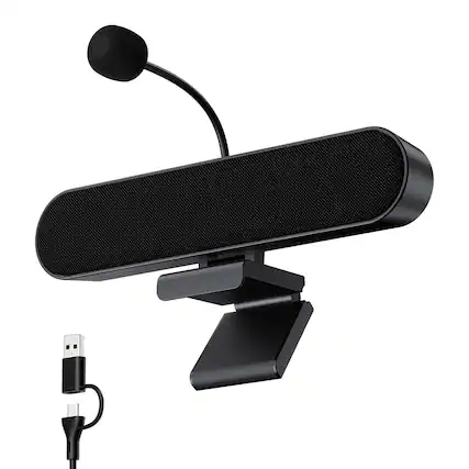 Front. Dazzed Corner - USB Computer Speakers with Mic, Clip-On Sound Bar - Black.