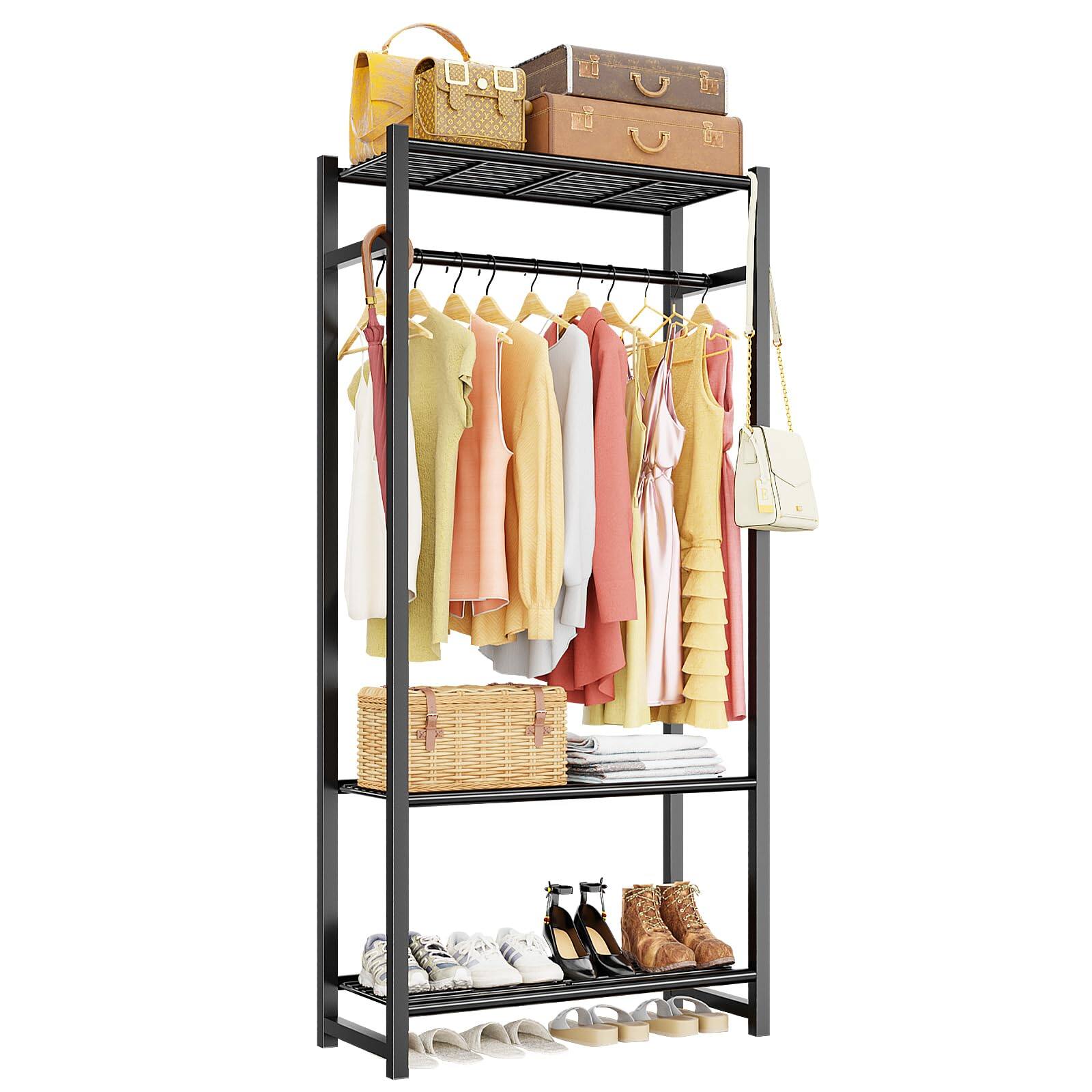 Front. Hirose Alice - Clothing Rack Clothes Clothing Metal with 3-tier shelve heavy duty garment for hanging freestanding - Default.