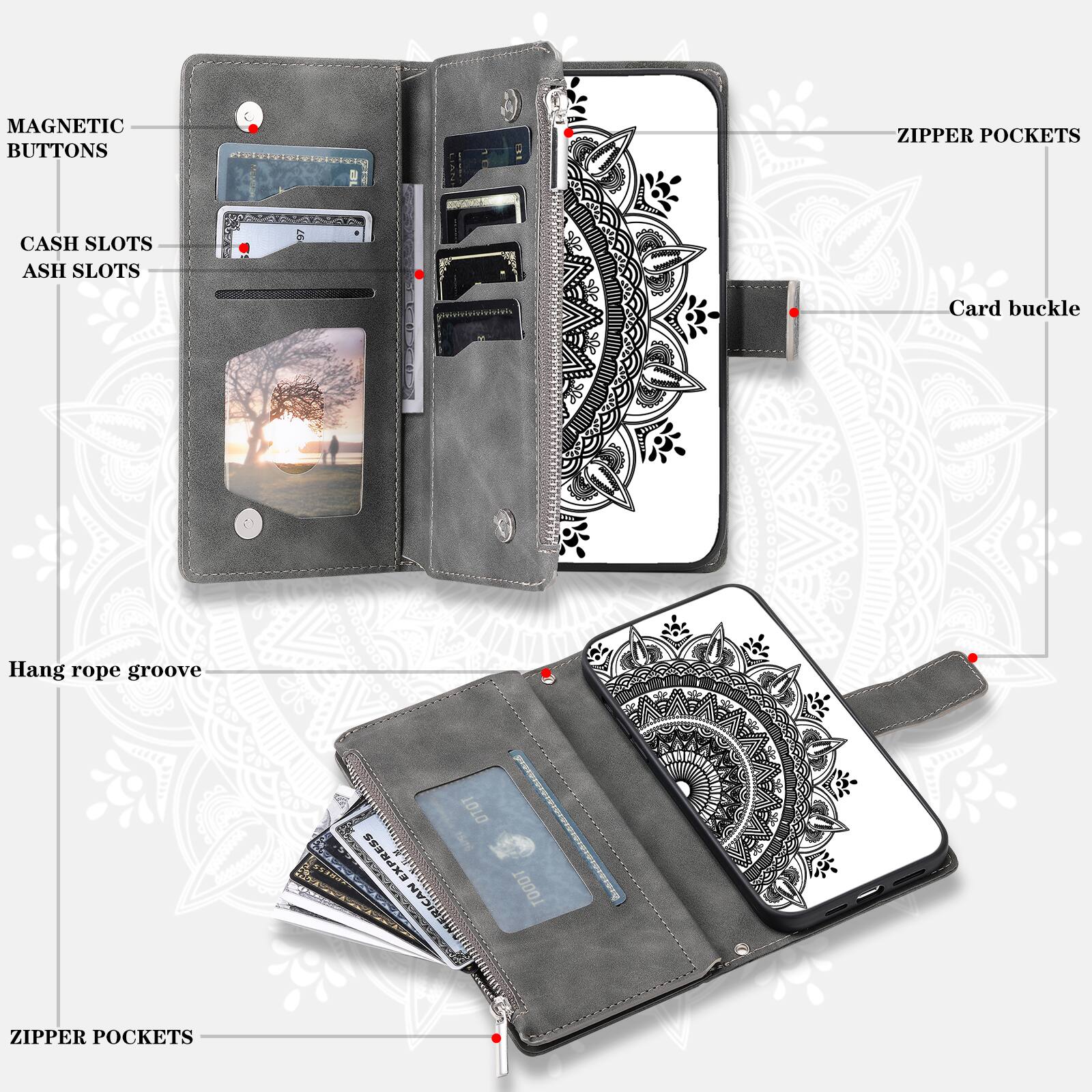 MAGNETIC BUTTONS  
ZIPPER POCKETS  
CASH SLOTS  
ASH SLOTS  
20 Card buckle  
Hang rope groove  
EXPRESS CAN  
1010  
TOODT  
ZIPPER POCKETS