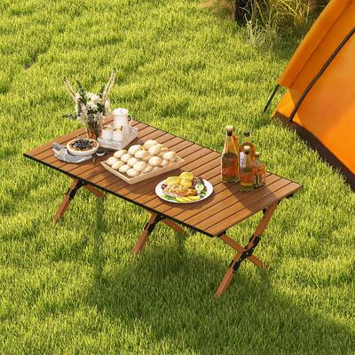 Costway Folding Aluminum Camping Table with Carry Bag Roll Up