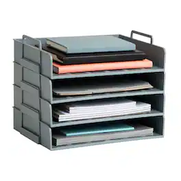 Mind Reader - Stackable Paper Tray, Desktop Organizer, File Storage, Office, Plastic, 4 Pcs - Gray