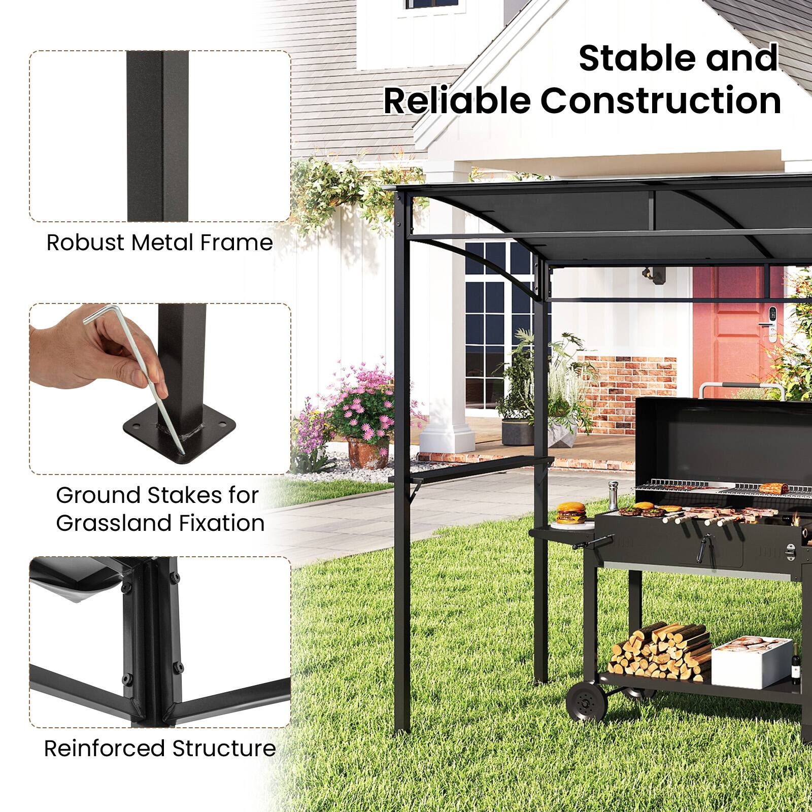 Stable and Reliable Construction  
Robust Metal Frame  
Ground Stakes for Grassland Fixation  
Reinforced Structure