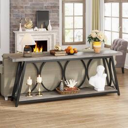 SlickBlue - Heavy Duty Metal Frame Console Table with Wooden Top - Gray
