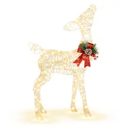 Costway - Lighted Christmas Reindeer w/ 50 LED Lights Outdoor Yard Christmas Decorations - Bright