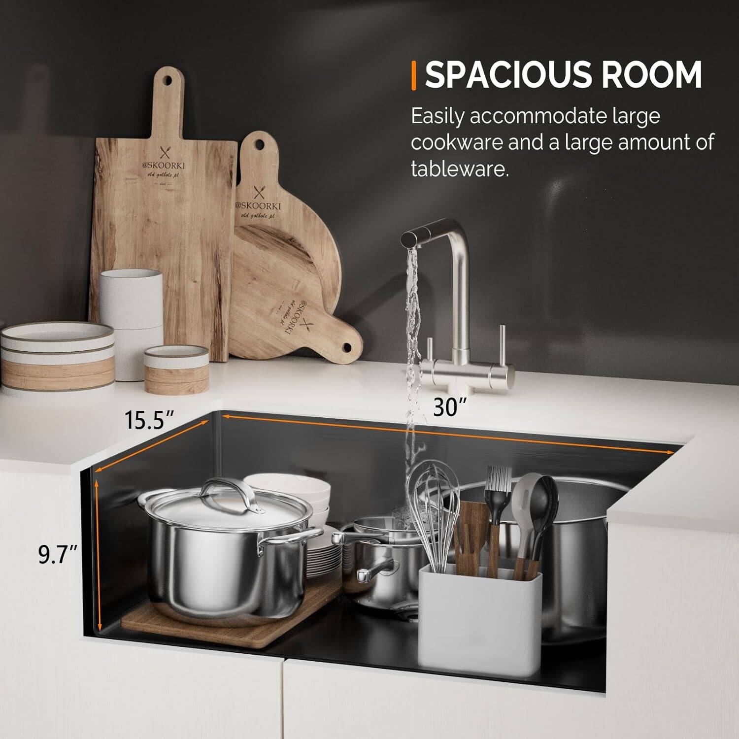 X SKOORKI aa el X SKOORKI als palo H I SPACIOUS ROOM Easily accommodate large cookware and a large amount of tableware. ESKOORKI X 15.5" 30" 9.7"