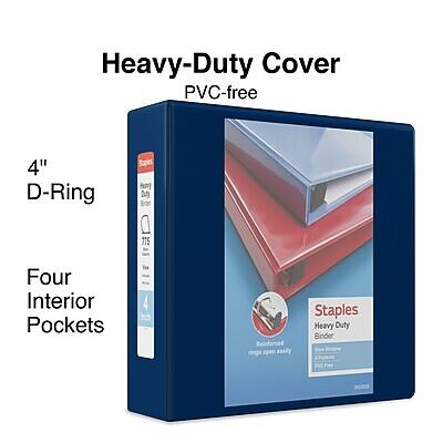 Heavy-Duty Cover  
PVC-free  

4" D-Ring  

Four Interior Pockets  

Staples  
Heavy Duty Binder  
Reinforced rings open easily  
4"  
755  
Heavy Duty Binder  
PVC Free
