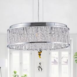 LUCKY ONE - 19in Flush Mount Crystal Chandelier, 7-Light Modern Round Ceiling Light for Kitchen Island Dining Room - Silver+Clear