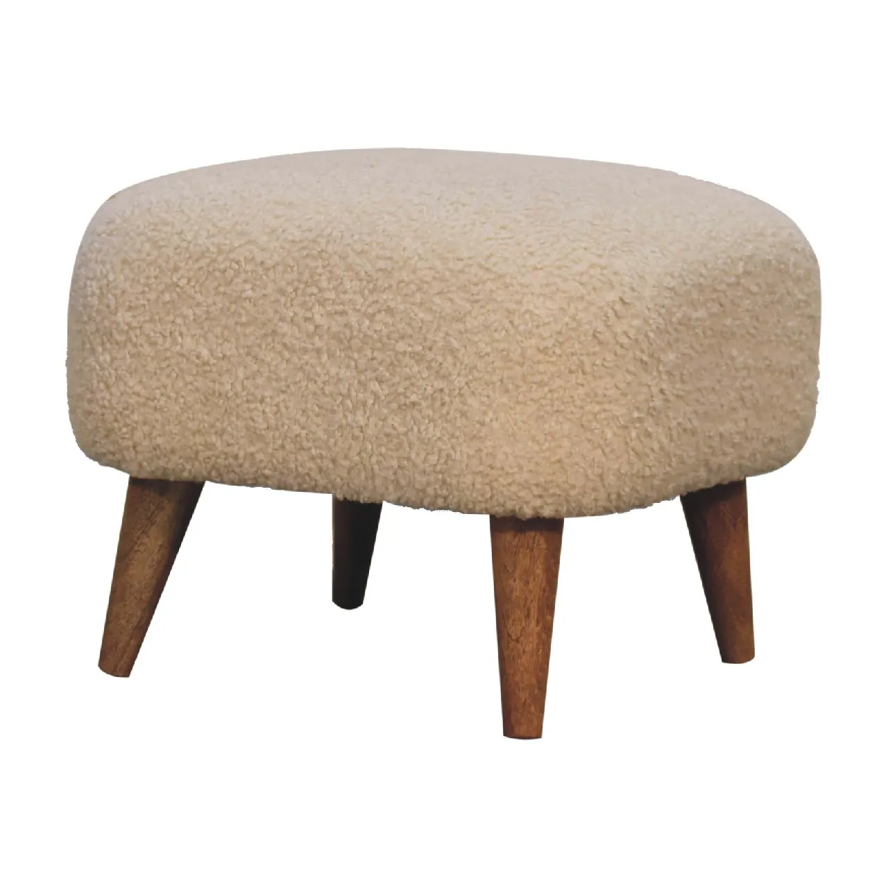 Left. Artisan Furniture - Artisan Furniture Solid Wood Boucle Cream Square Footstool, Upholstered, Cream - Brown & Cream.