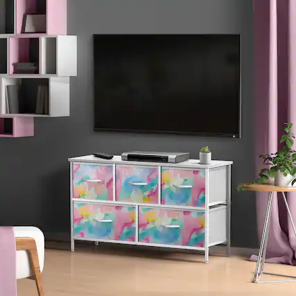 Front. Sorbus - Sorbus TV Stand Dresser with 5 Drawers - Television Riser Chest with Storage - Fits Most TVs, Bedroom, Living Room - Watercolor Tie-Dye.
