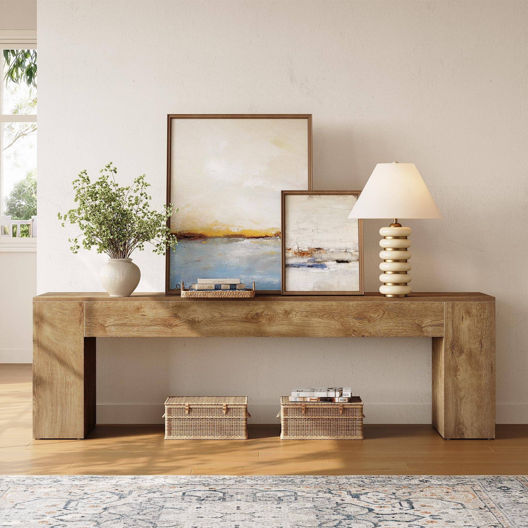 Back. Tribesigns - TV Stand for TVs up to 75 Inches Extra Long Media Console with Open Storage - Walnut.