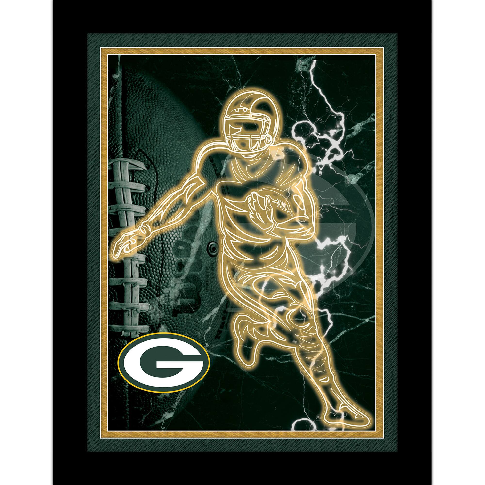 Black Green Bay Packers 12'' x 16'' Framed Neon Player Print
