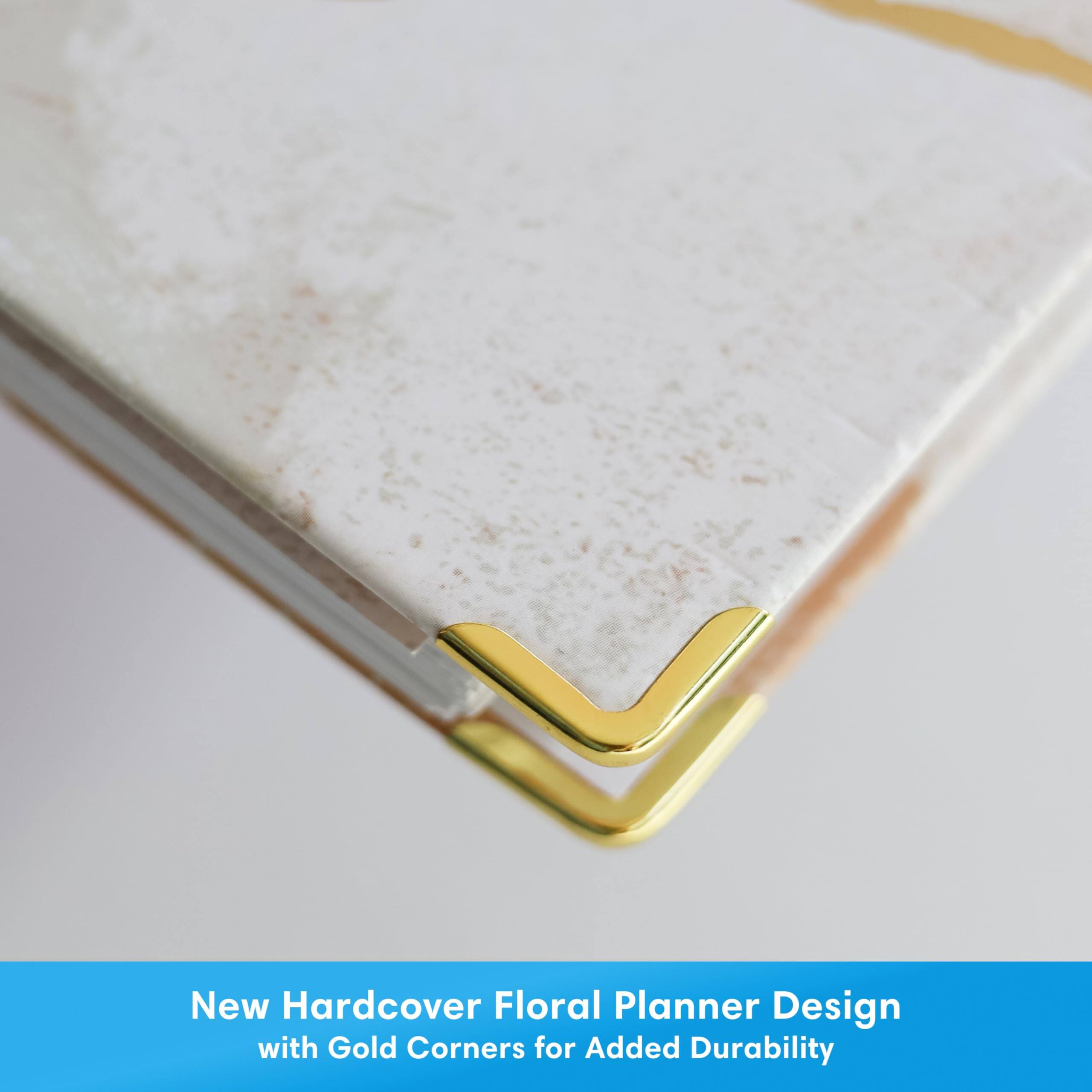 New Hardcover Floral Planner Design with Gold Corners for Added Durability