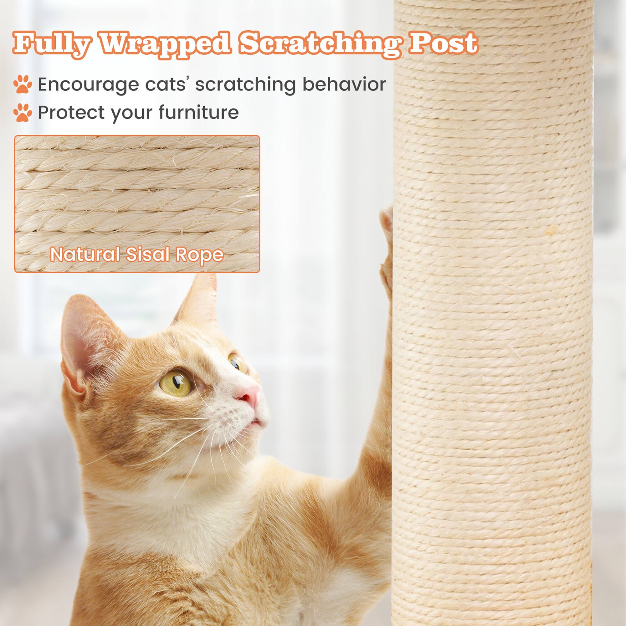 Fully Wrapped Scratching Post

- Encourage cats' scratching behavior
- Protect your furniture

Natural Sisal Rope