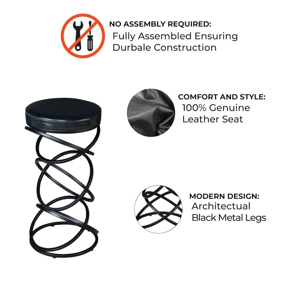NO ASSEMBLY REQUIRED: Fully Assembled Ensuring Durable Construction  
COMFORT AND STYLE: 100% Genuine Leather Seat  
MODERN DESIGN: Architectural Black Metal Legs