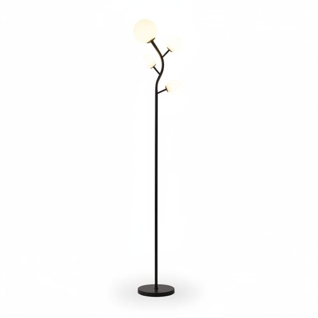 FINEAK - 4-Globe Floor Lamp with 2700K Warm Light LED Bulbs - Matt Arc Torch Tree Standing Lamp with Frosted Glass Shades - Black
