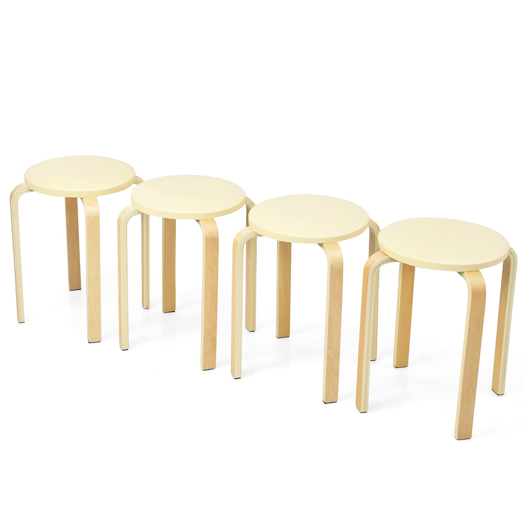 Alt View 9. Costway - Costway Set of 4 Bentwood Round Stool Stackable Dining Chair W/Padded Seat - Beige.