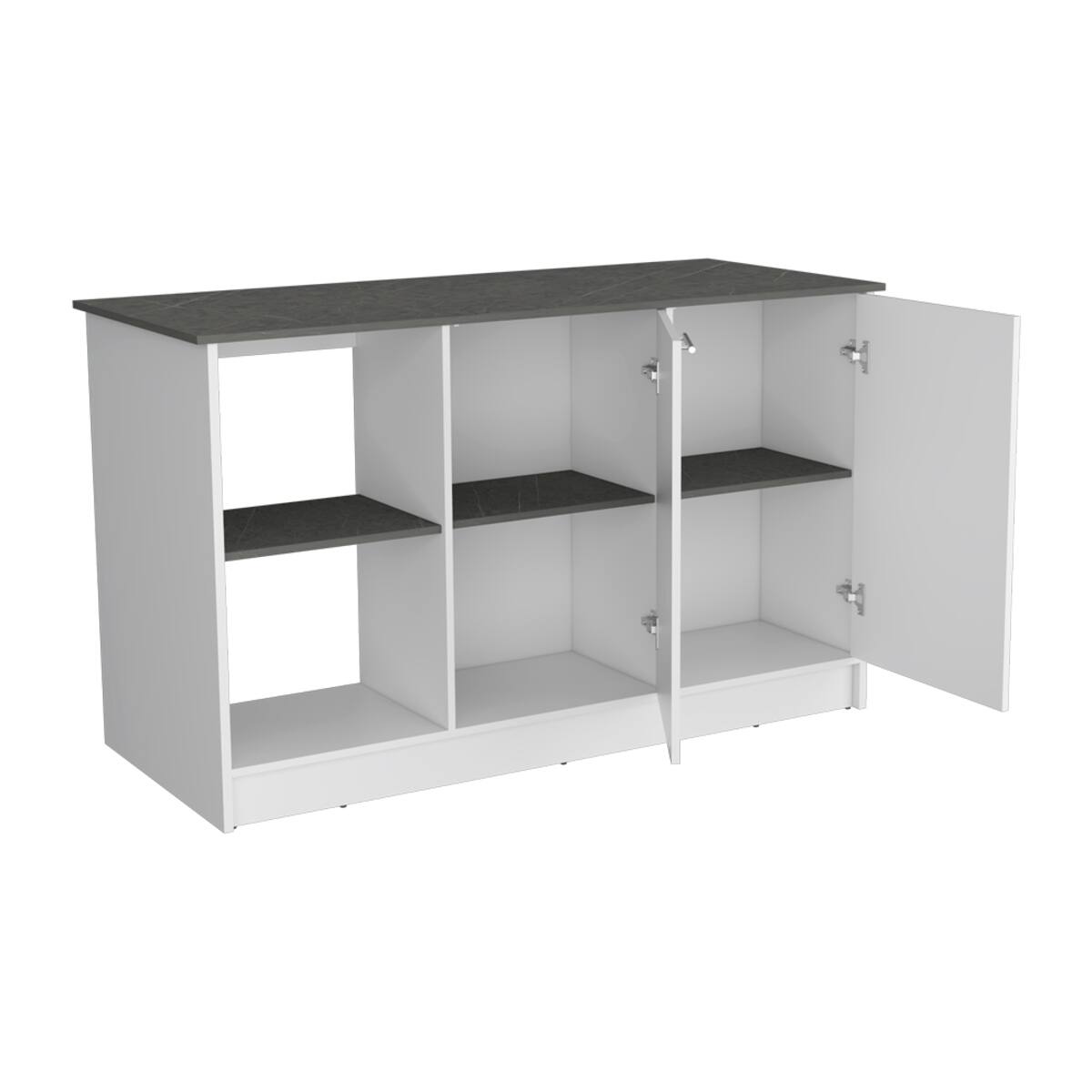 Alt View 2. Loheer - Loheer White Onyx Kitchen Island with Open Shelves 59 Inch Countertop - White / Onyx.