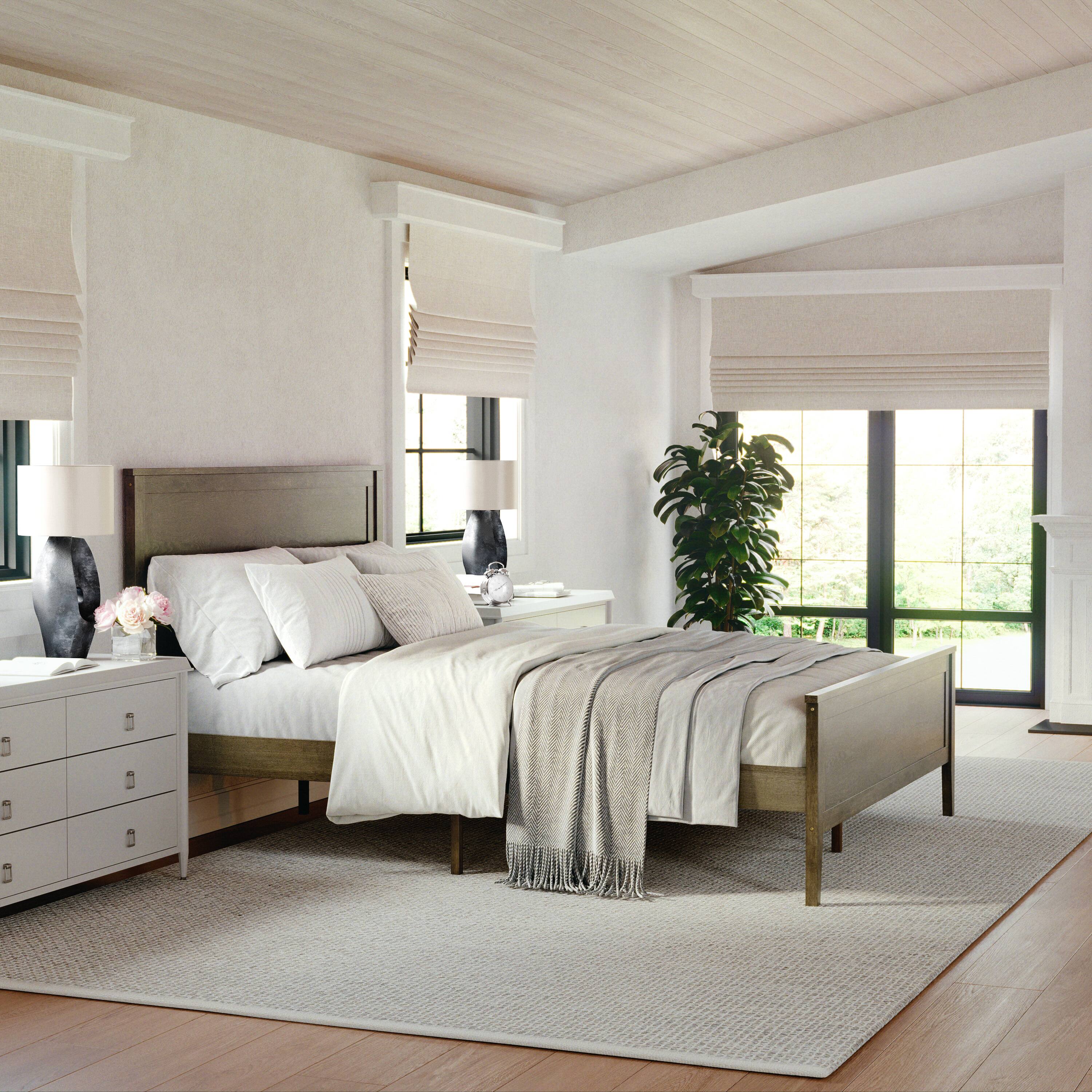 Alt View 14. Martha Stewart - Corbin Wooden Queen Size Platform Bed with Headboard and Footboard - Brown Gray.