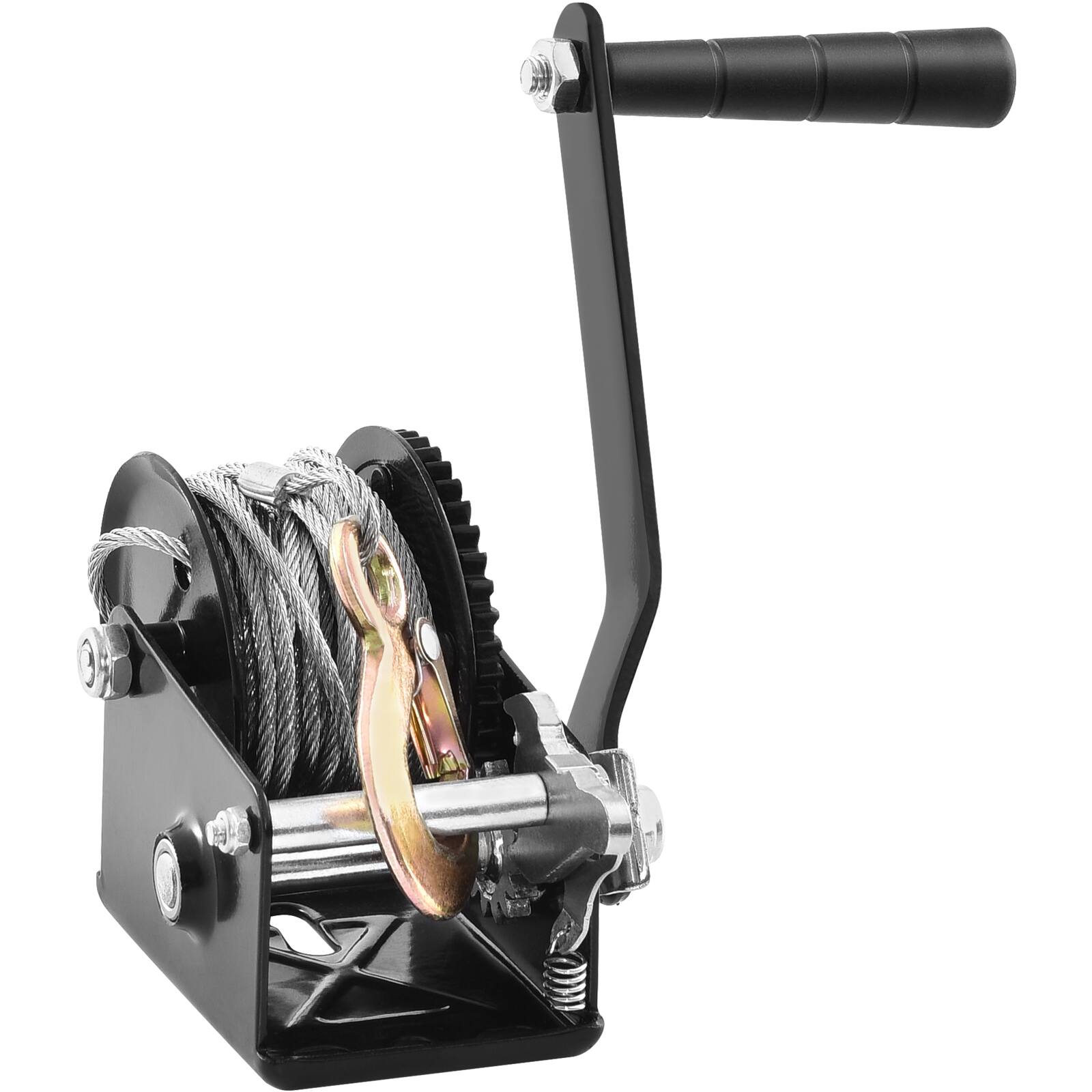 Alt View 5. VEVOR - Hand Winch, 800 lbs Pulling Capacity, Boat Trailer Winch Heavy Duty Rope Crank with 33 ft Steel Wire Cable - Black.