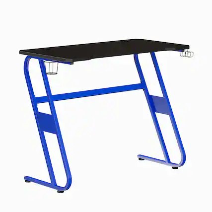Front. Emma + Oliver - Professional Gaming Ergonomic Desk with Cup Holder and Headphone Hook - Blue.