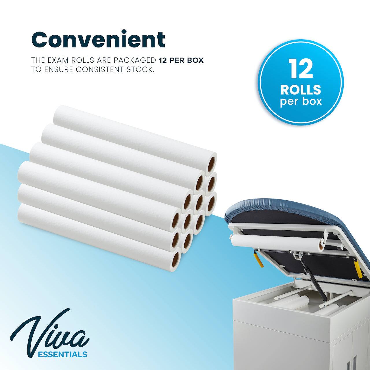 Convenient
THE EXAM ROLLS ARE PACKAGED 12 PER BOX TO ENSURE CONSISTENT STOCK.
12 ROLLS per box
Viva ESSENTIALS