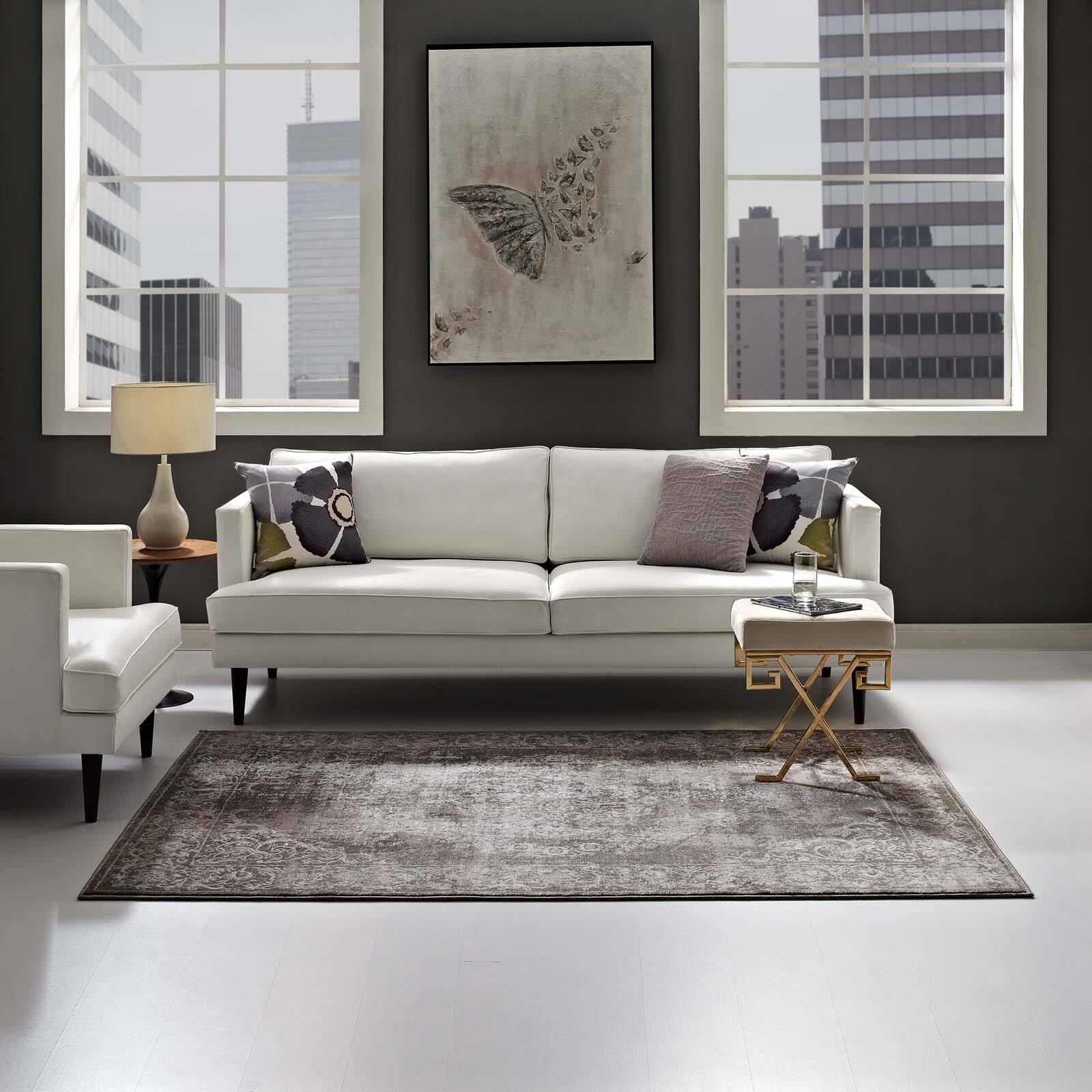 Left. Modway - Gamela Rustic Vintage Ornate Floral Medallion Area Rug - Antique Light and Dark Brown.