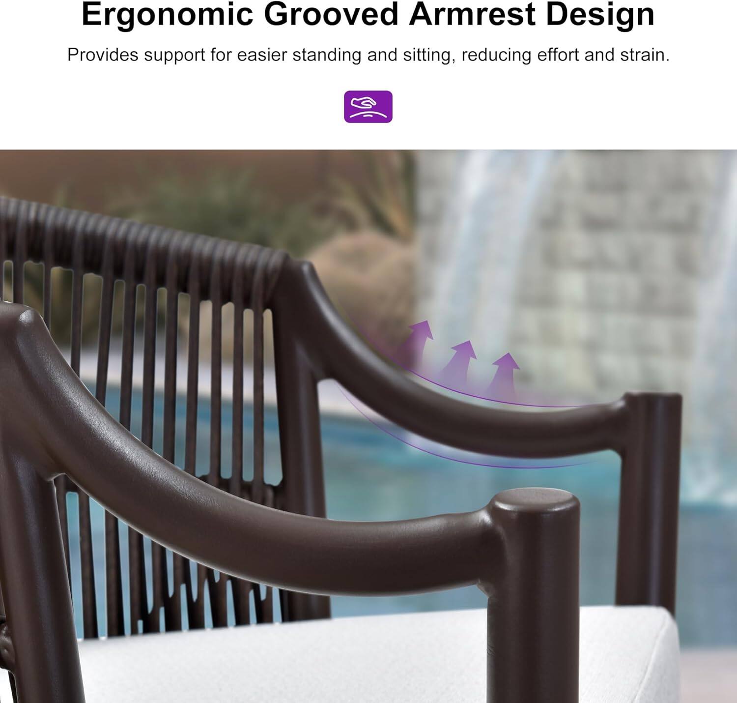 Ergonomic Grooved Armrest Design  
Provides support for easier standing and sitting, reducing effort and strain.