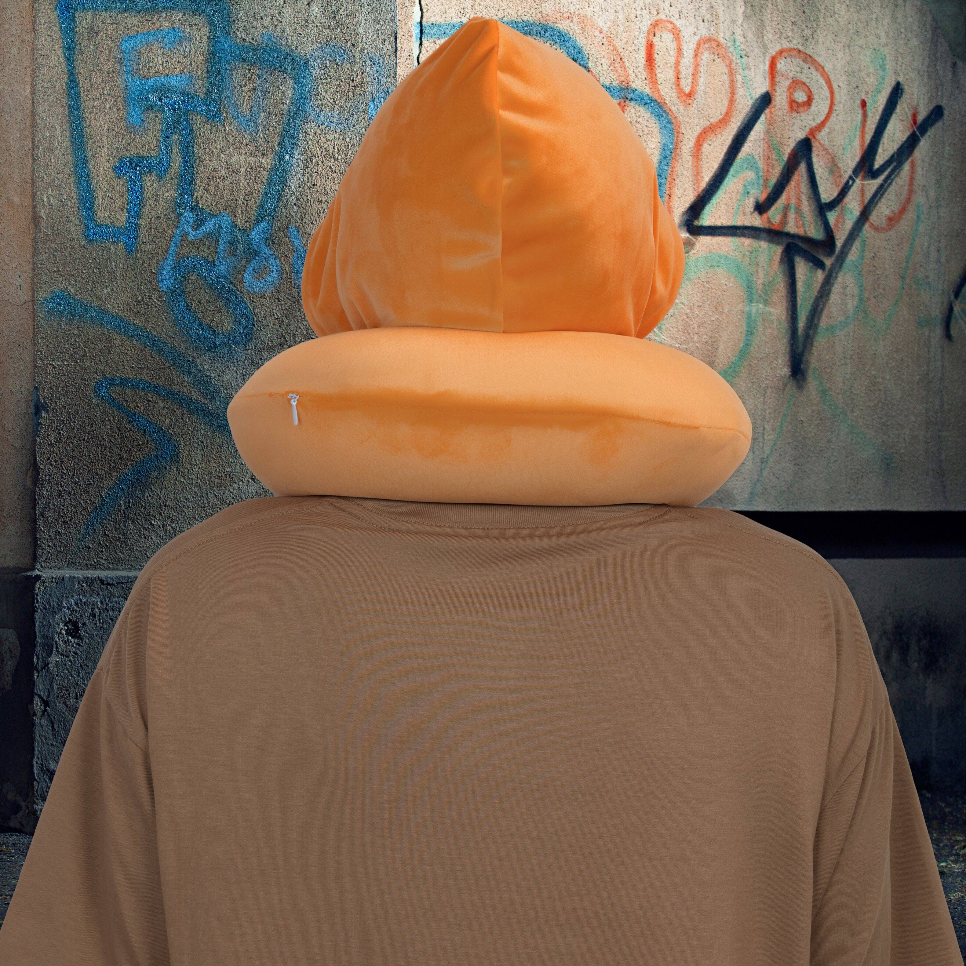 Angle. Von Dutch - Pinstripe Hooded Memory Foam Travel Neck Pillow - Orange.