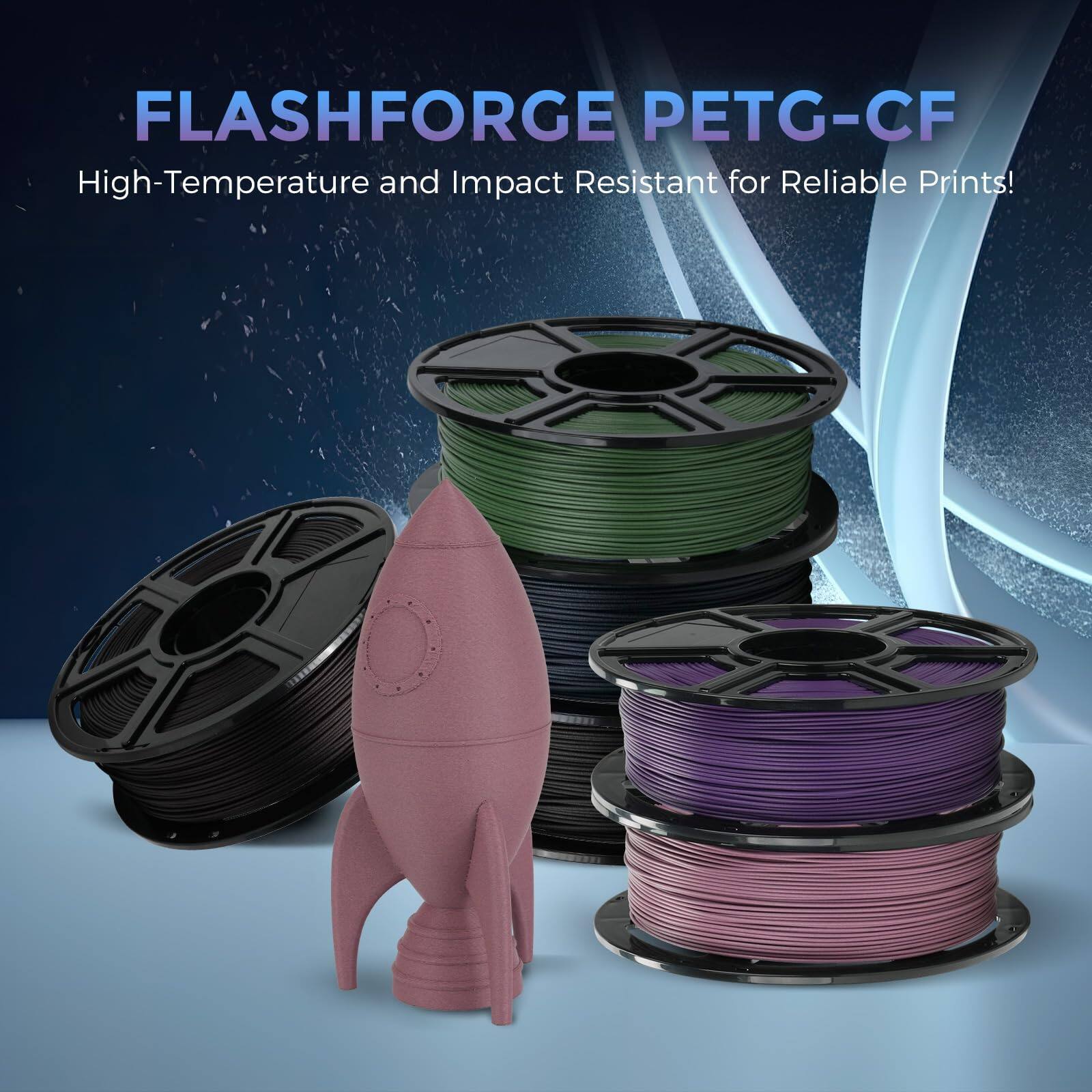 FLASHFORGE PETG-CF  
High-Temperature and Impact Resistant for Reliable Prints!