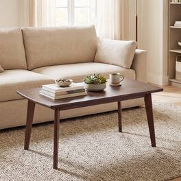 Costway - 34.5" Solid Wood Coffee Table with Tapered Legs, Low Cocktail Table for Home Office - Walnut