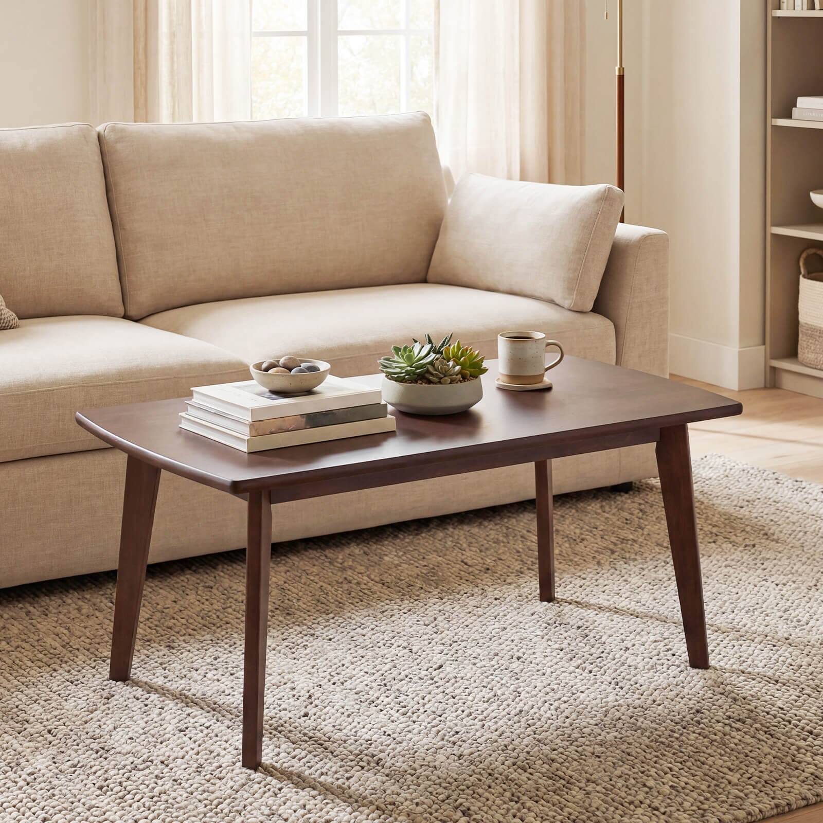 Alt View 1. Costway - Costway 34.5" Solid Wood Coffee Table with Tapered Legs, Low Cocktail Table for Home Office - Walnut.