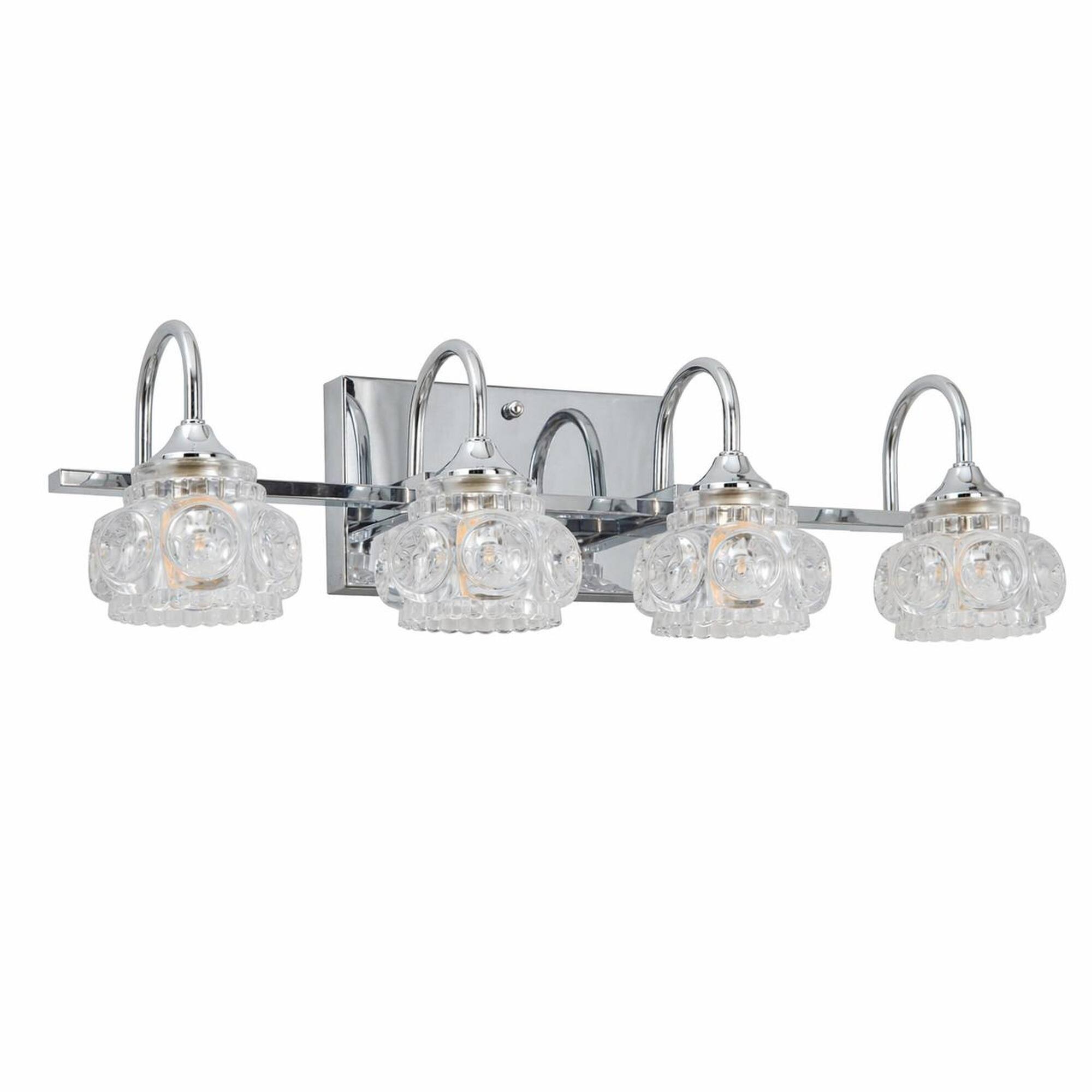 Alt View 5. RYHNUYNE - 23-Inch Nickel Vanity Light with Crystal Accents – 4-Light Wall-Mounted Bathroom Fixture with Clear Glass Shades.