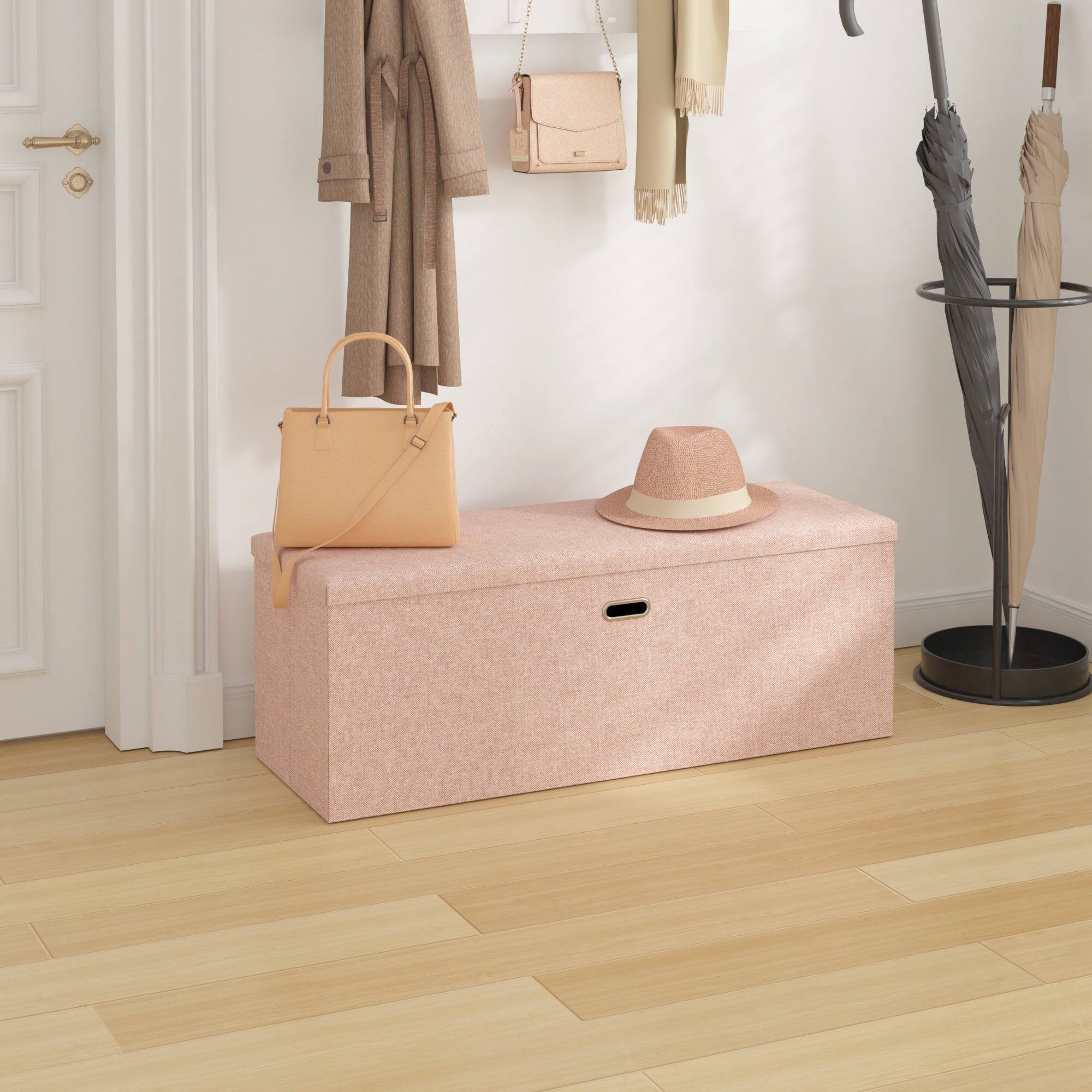 Alt View 6. Vecelo - 43" Storage Ottoman Bench with Lid, Folding Ottoman Bench, Linen Storage Bench for Bedroom Living Room - Pink.