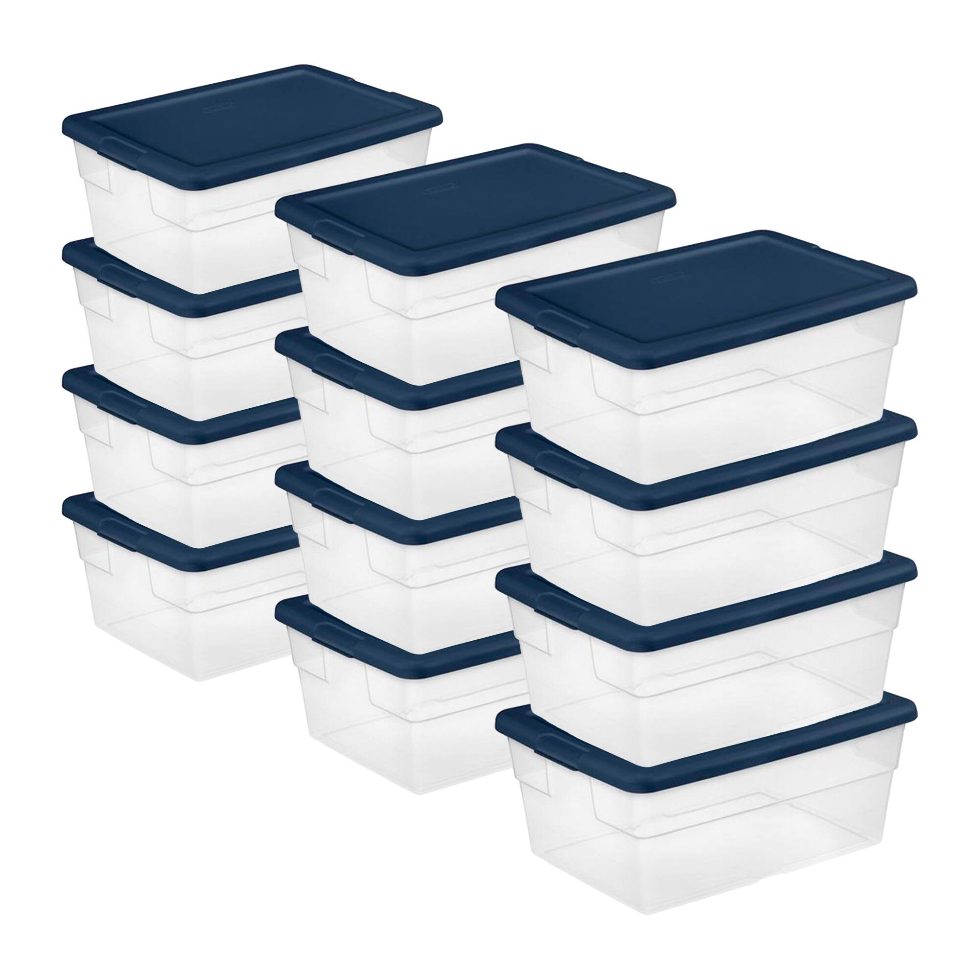 Front. Sterilite - Sterilite Stackable 16 Qt Storage Box Container, Clear with Blue Lid, (24 Pack) - Marine blue.