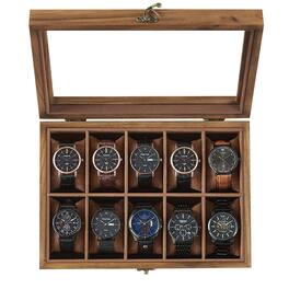 Songmics Home - 10-Slot Watch Box – Display Case with Large Glass Lid Rustic Walnut Finish
