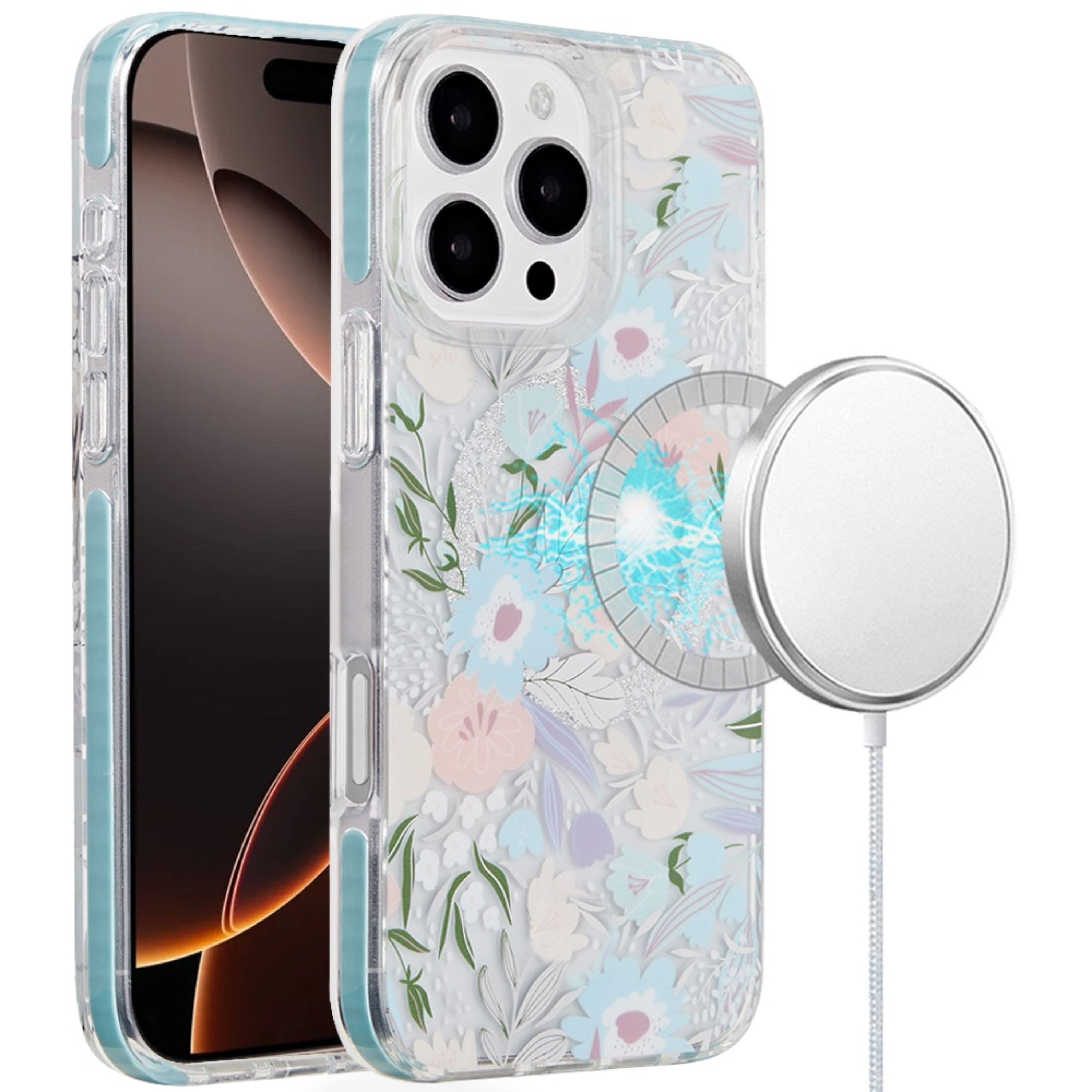 Kitcheniva - IMD Dual Layer Magnetic Circle Cover Phone Case With Tempered Glass For iPhone 16 Pro Floral - Multicolor price history on PriceWatchPro