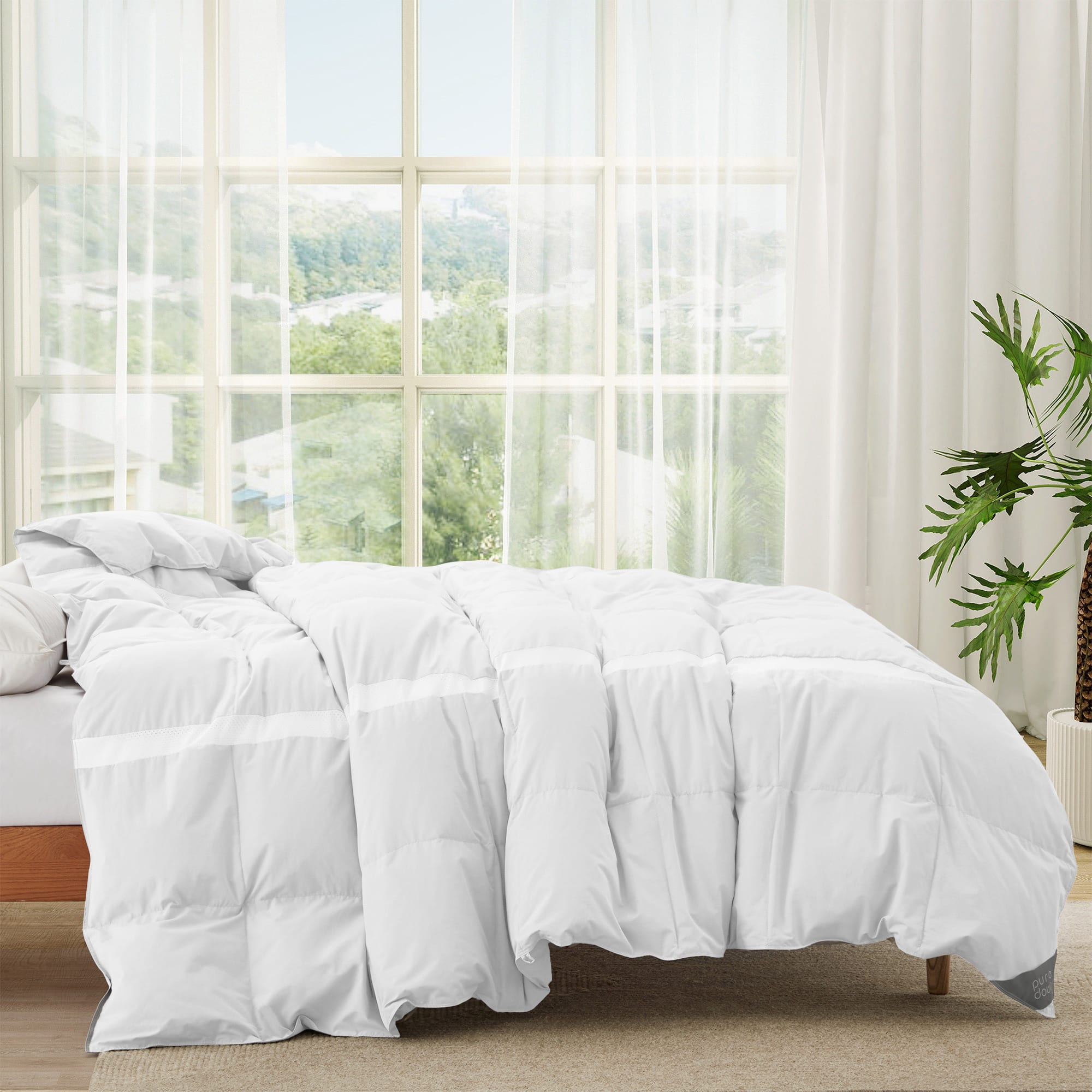 Puredown - 600FP Cooling Lightweight Breathable Down Comforter, Oversized Summer Blanket, Twin - White