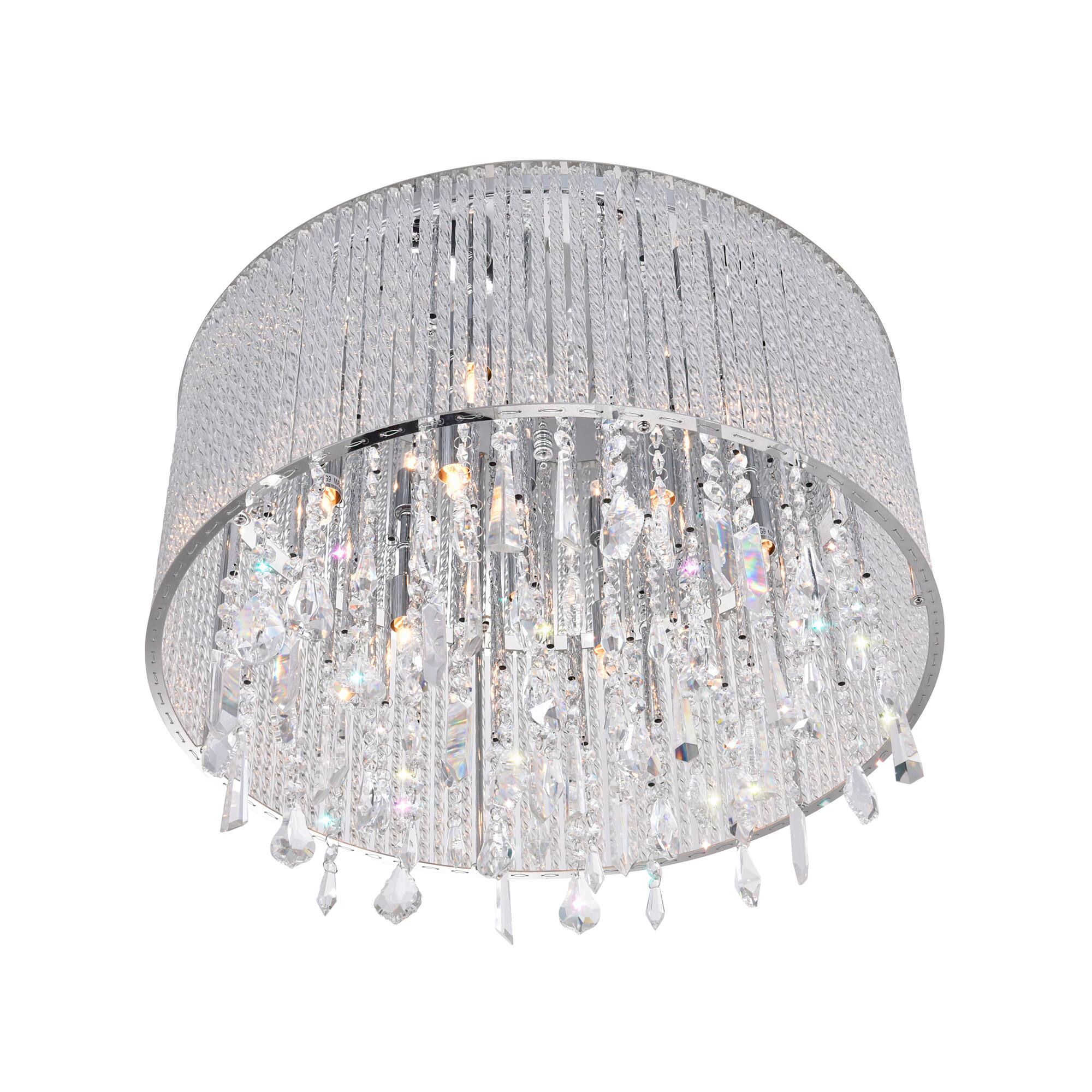 Left. CWI Lighting - Benson 6 Light Drum Shade Flush Mount With Chrome Finish - Chrome.