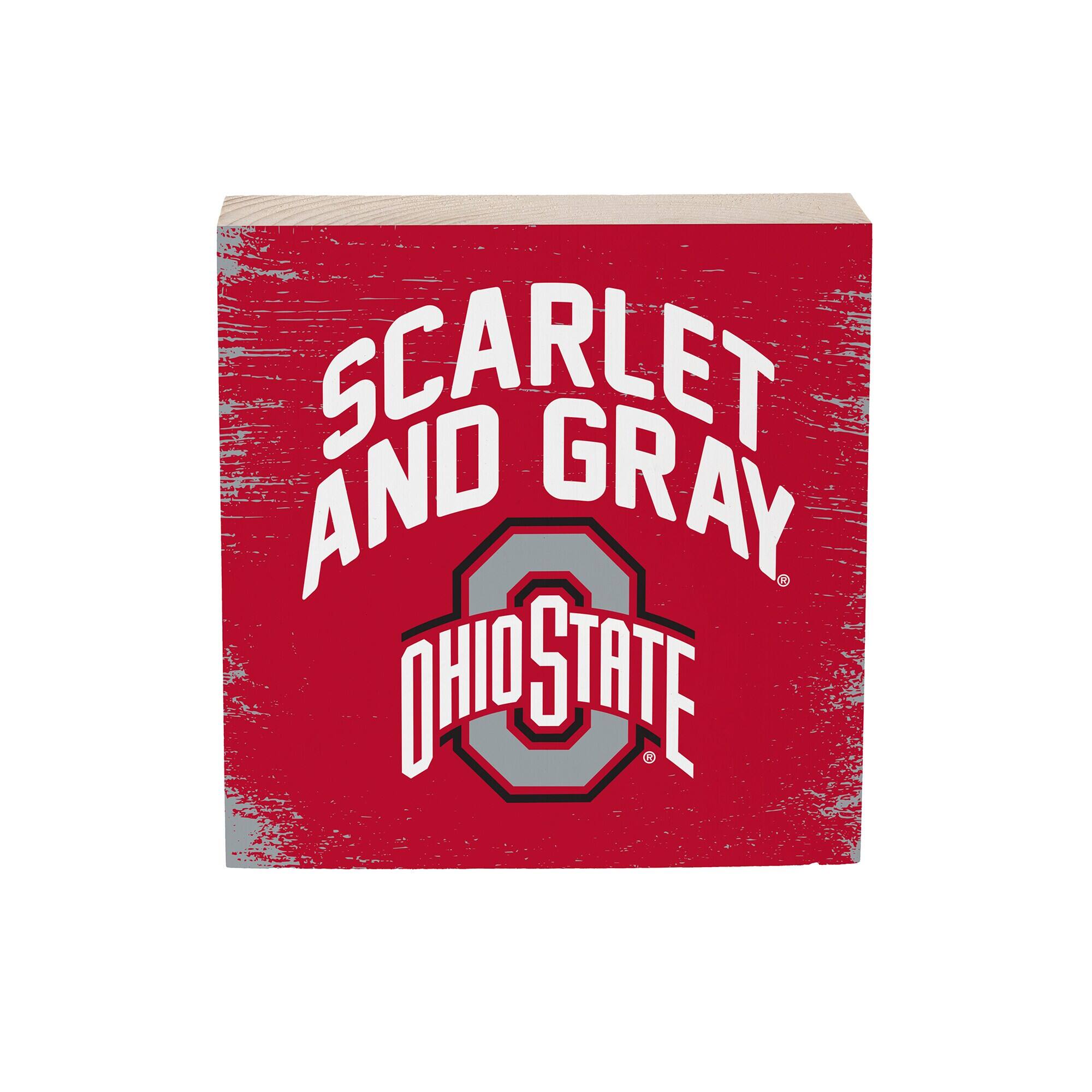 Ohio State Buckeyes 6" Square Fan Chant Wood Block Shelf Sign